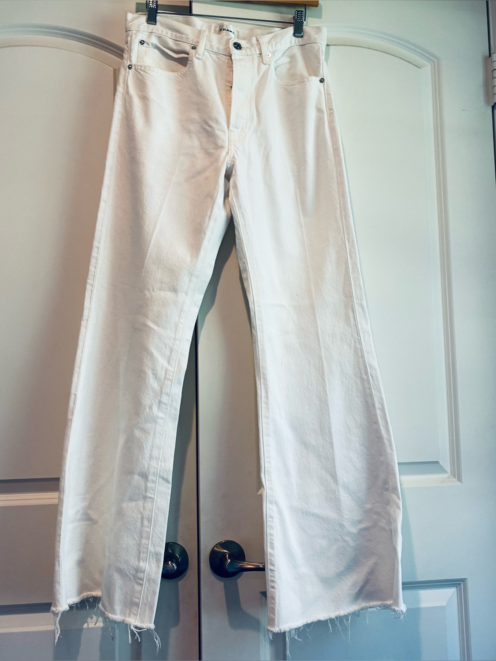 FRAME THE LAX  Denim White Denim Jeans wide leg frayed size 27